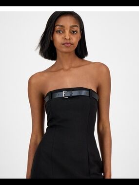 Strapless Black Belted Sheath Dress